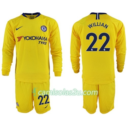 Camisolas de Futebol Chelsea Willian 22 Criança Equipamento Alternativa 2018/19 Manga Comprida Camisolas de Futebol Chelsea Willian 22 Criança Equipamento Alternativa 2018/19 Manga Comprida